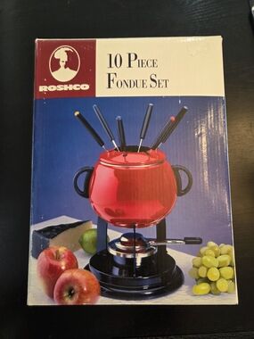 Red 10-Piece Fondue Set with Color-Tipped Forks